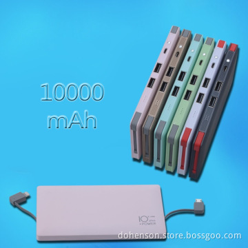 2017 newest power bank 10000mAh with 4 outputs and 2 built-in cables